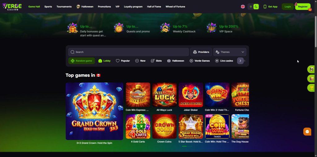 VerdeCasino with Spinomenal documented as the studio